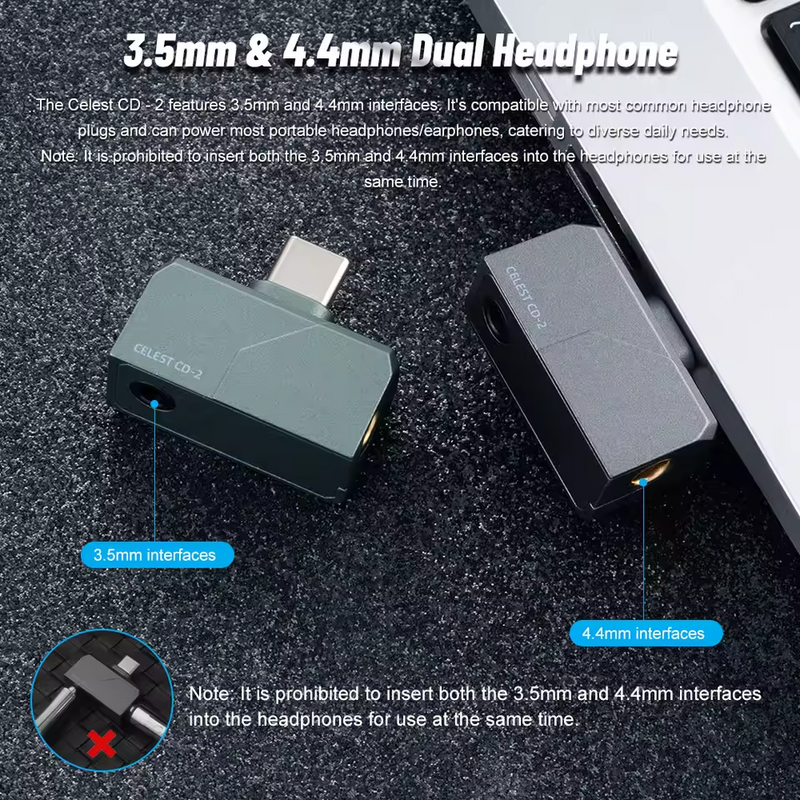 Celest CD-2 Portable Type-C to 3.5mm 4.4mm DAC Audio HiFi Earphone Decoder Headphone Amplifier For IEMs Android iOS Mac Win10 - Kinera